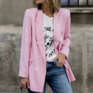 Zara Double Breasted Long Structured Blazers Pink/ 🥰